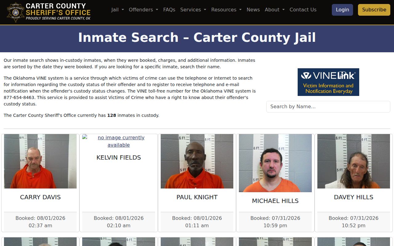 Carter County Jail current custody roster