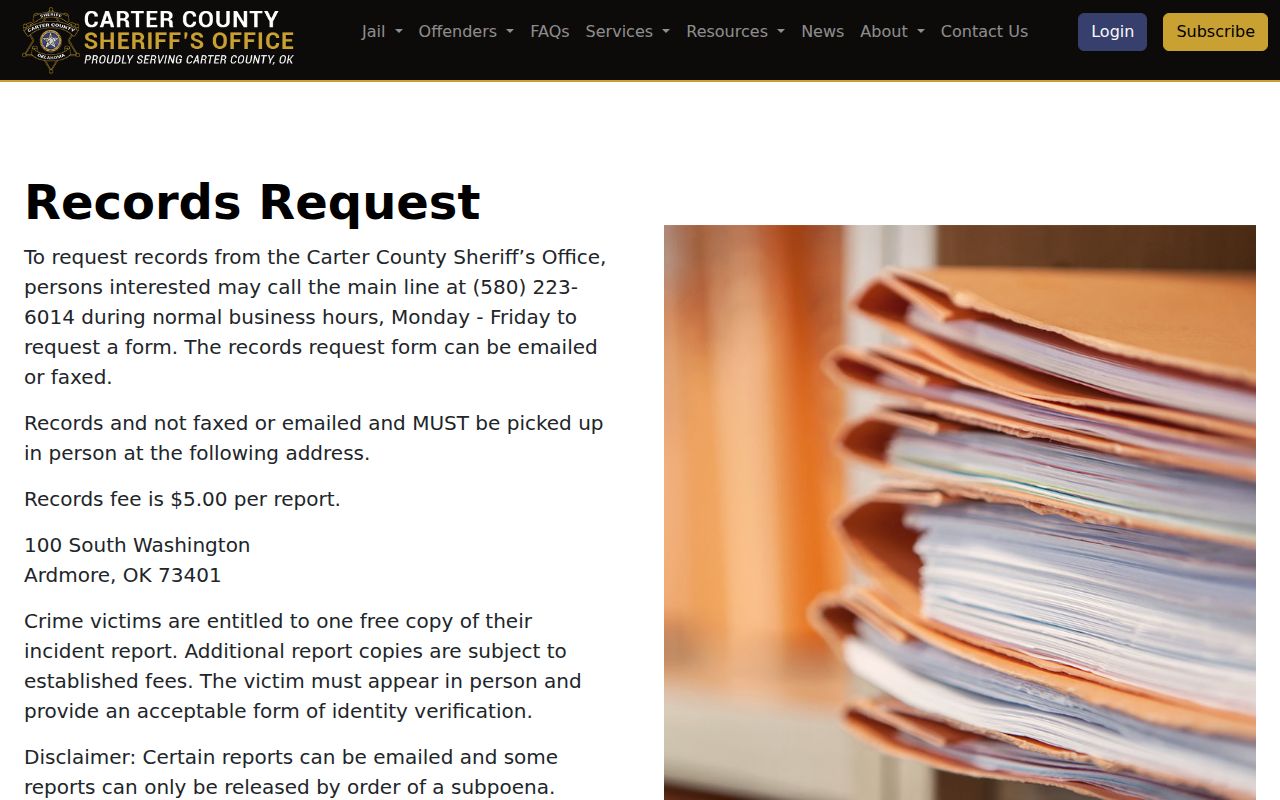 Carter County release record request page