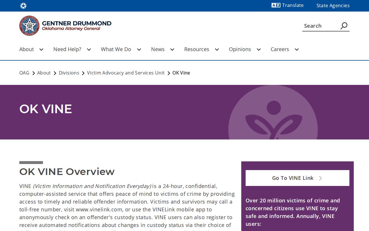 Oklahoma VINE release notification information for Carter County